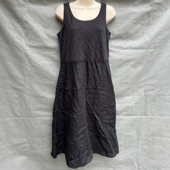 J. Jill Dresses & Skirts - J. Jill Size XS 100% Linen Black Sun Dress Sleeveless Scoop Neck Embroidered